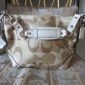 Coach White Leather & Tan Fabric Signature Bag - MINT! Never used!